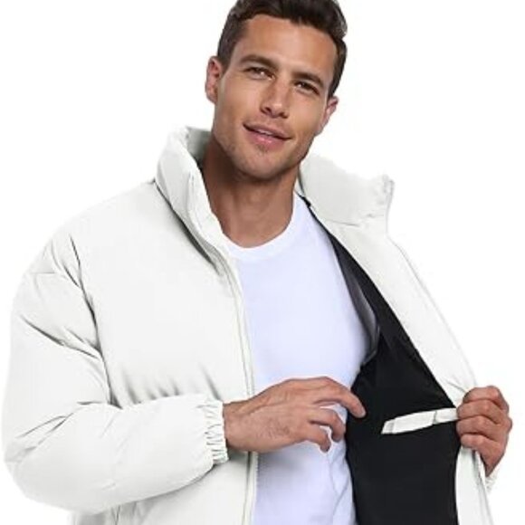 NWT Men’s Large White Puffer Coat – Windproof Insulated Down Alternative Jacket - Picture 4 of 5